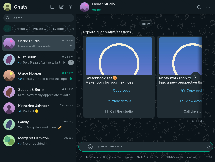 Synthetic carousel with separate image cards and local actions
